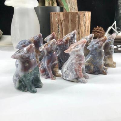 China China wholesale folk crafts hand carved stone healing natural crystal carving animals statue crystal wolf for sale