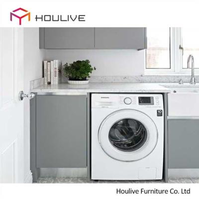 China Convenient design wooden laundry room with special color laundry cabinet in modern design carpentry for sale