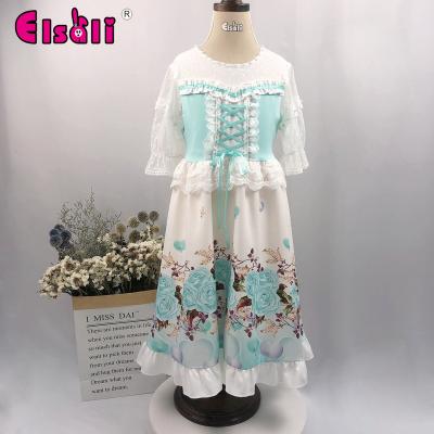 China 12 Years Kids Anti-wrinkle Elsali Custom Kids Light Green Floral Dress Dress Child Cotton Girls Floral Dresses for sale