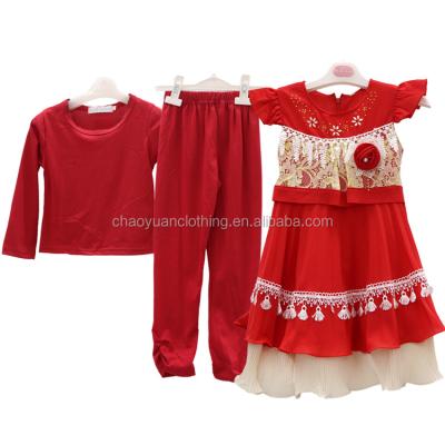 China Elsali Breathable Wholesale Custom Three Pieces Kids Dress Costume Sleeve Long Three Piece Kids Dress Spring Dress For Kids for sale