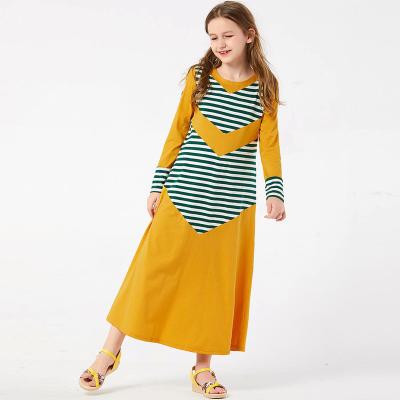 China Sweet Babies Kids Long Dress 2022 Muslim Arab Muslim Abaya Dubai Hijab Kids Family Casual Dress Yellow For Kids for sale