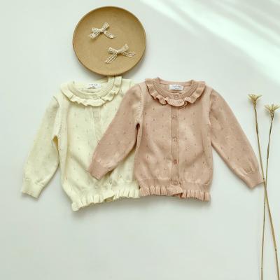 China 2021 High quality cotton spring Elsali hollowed-out pattern solid color high stretch design girl's cardigan sweater coat soft high quality b for sale