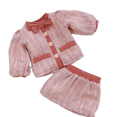 China Winter Soft Thickened Sweet Design Bow Top And Skirt Baby Short Set 2 Piece Set For Baby for sale