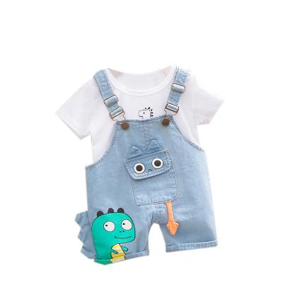 China Customized Casual Boy Summer Clothes 1-4 Years O-neck Cartoon Denim Overalls Clothes Boys Spring Clothing Fashion Jeans Sets for sale