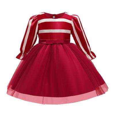 China 2021 new autumn girl's dress children's Christmas clothes Anti-wrinkle sleeve long striped children's princess dress for sale