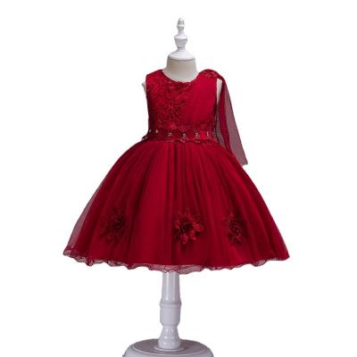 China New Style Anti-wrinkle Children's Ball Flower Girl Dress Kids Princess Dress Birthday Red Babies for sale