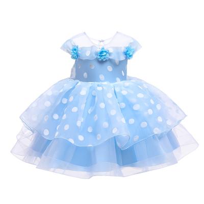 China Anti-wrinkle Kids Polka Dot Bow Tie Birthday Party Pom Pom Flower Girl Dress Kids Princess Dress for sale