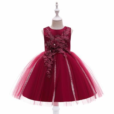 China 2021 Casual Dress Kids Evening Dress Girls Decal Beaded Princess Flower Tulle Christmas Kids Dress for sale