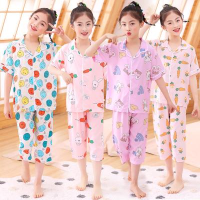 China Breathable wholesale four seasons can wear children's pajamas boys and girls loungewear ice silk printed pajamas set for sale