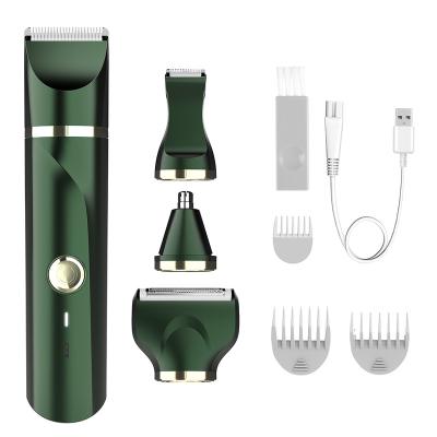 China Twin Blade Dark Green 4 In 1 Set USB Rechargeable Electric Washable Beard Trimmer Waterproof For Man As Gift for sale