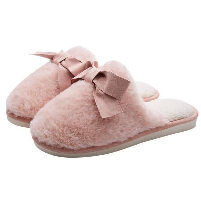 China Autumn/Winter Plush Designer Shoes Women Famous Comfortable Anti-slippery Soft Bowknot Cotton Slippers for sale