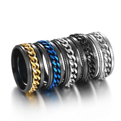 China Amazon Casual/Sporty Hot Selling Multicolor Ring With Rotating Chain Trend Titanium Steel Embossed Jewelry for sale