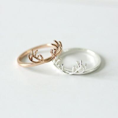 China Amazon Environmental Friendly European And Us Jewelry Matte Gold And Matte Silver Antler Ladies Rings Christmas Rings for sale