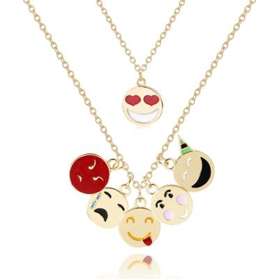 China New Style Emoticon Face Alloy Necklace Environmentally Friendly Soft Exquisite Round Multilayer Necklace Fashion Long Pendant Jewelry for sale