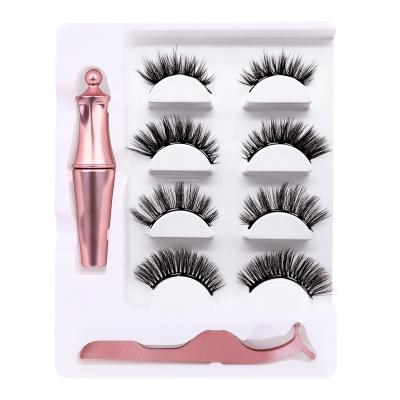 China Natural Soft 4 Pairs 3D Eyelash Seller Magnet With Liquid Magnetic Eyeliner Box Custom Packaging Magnetic Eyelashes for sale