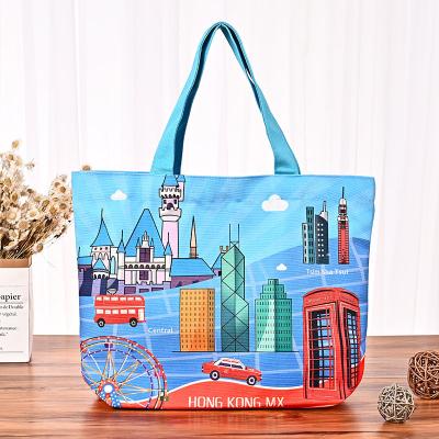 China Custom Handled Printed Canvas Bag Travel School Foldable Tote Cotton Bag Outdoor Shopping Logo for sale