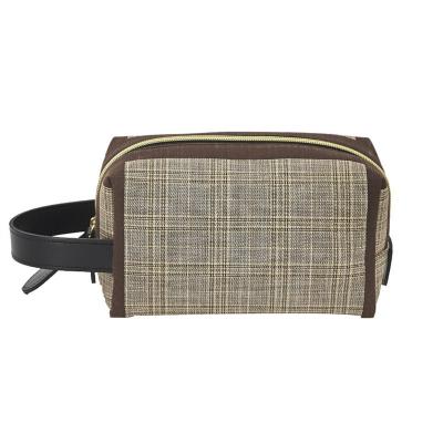 China Custom Renewable Renewable Makeup Toiletry Travel Private Label Fashion Plaid Square Logo Cosmetic Bag for sale