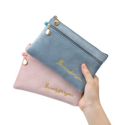 China Fashion Cute Mini Double Zipper Pocket Velvet Storage Cosmetic Bags Portable Women Invent Cosmetic Organizer Bags Key Card Pocket for sale