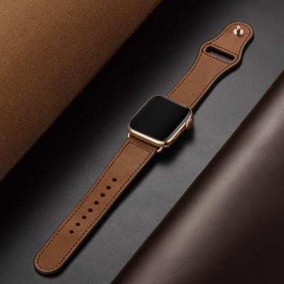 China Factory Wholesale 2020 Newest Replacement Genuine Leather Strap For Apple Watch, Newest 44Mm Double Layer Leather Watch Bands for sale