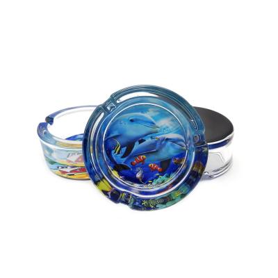 China Europe Eco-friendly glass ashtray Premium quality ash tray Round glass ashtray dolphin design for sale