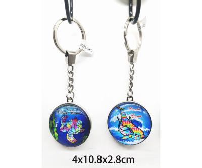 China Keychain round shape dolphin turtle design glass keychain souvenir gift for sale