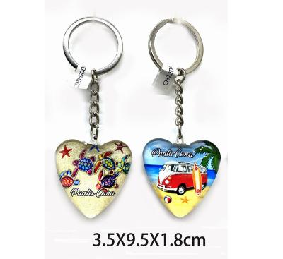 China Keychain Good quality heart shape turtle design bus design glass keychain for sale