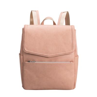 China Fashion Anti-theft Multifunctional Vegan Leather Diaper Bag Mommy Baby Backpacks Waterproof Baby Diaper Bag Pink for sale