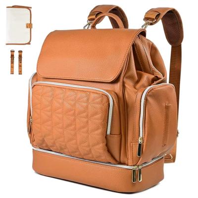 China Anti-theft Waterproof Premium Leather Diaper Bags Backpack PU Multifunction Baby Bag With Changing Station for sale