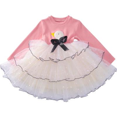 China Best Selling Washable Rayon Pink Girls Long Sleeved Tulle Kids Dresses for sale