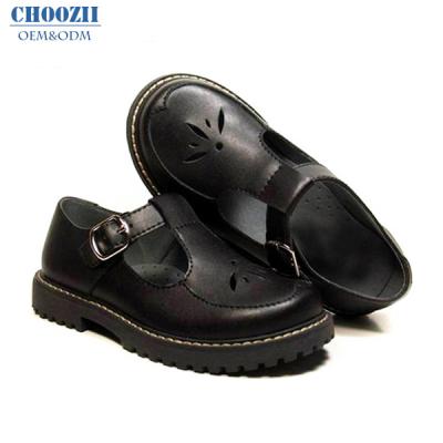 China New Stylish Children Anti-slippery Back To School Leather Trim Black School Shoes For School Girls for sale