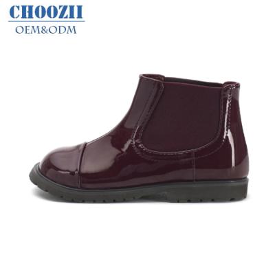 China Choozii Best Selling Anti-odor Patent Leather Chelsea Boots Causal With Red Elastic Side Ankle Boots For Kids for sale