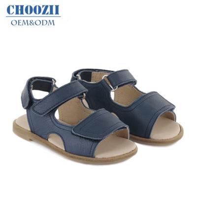 China Wholesale Customized Genuine Leather Waterproof Fashion Navy Blue Boys Kids Sandals Kids Flats Shoes for sale