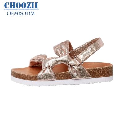 China Choozii Anti-slippery Children Shape Cork Sandals Kids Girls Shoes Genuine Leather Flat for sale