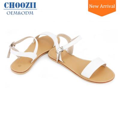 China Latest Summer Guangzhou Factory OEM Women Anti-slippery Ladies Girls White Leather Flat Sandals for sale