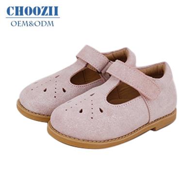 China Choozii Lovely Anti-slippery Toddler T Bar Shoes Kids Lace Up Genuine Leather Flat Part Mary Jane Shoes For Girls for sale