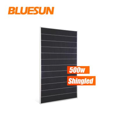 China Newest technology HJT precio de 500 490w 480w 470w panel fotovoltaico De 500 490w 480w 470w overlap staggered Bluesun solar panel BSM500PM5-72SB for sale