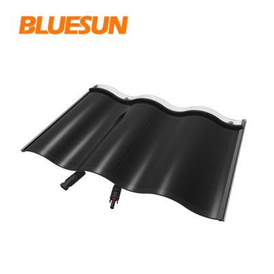 China Bluesun Modern 30w Glass Photovoltaic Home Solar System PV Panel Stainless Steel Black Glass Roof Tile Kit Single Dual for sale