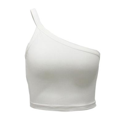 China Breathable New Design Fashion Summer Sexy Asymmetrical Vest Summer Sleeveless Tank Tops Single One Shoulder Women Crop Top for sale