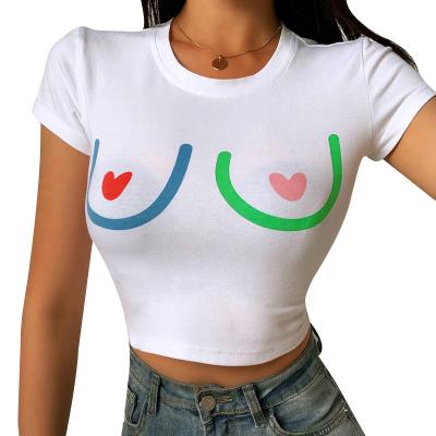 China Breathable Summer Y2K Letter Print Crop Tops Women Slim O-neck Short-sleeved Aesthetics Cute Top Female Lady Sexy Sweet T-shirts for sale