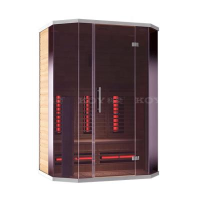 China Computer control panel factory direct sales wood sauna cabin heater far infrared red glass sauna 4 person for sale