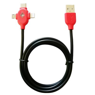 China Red Multi Function Data Transfer Cable 100% Inspection Compact Led USB Cable 3 In 1 USB Charging Cable For iPhone for sale