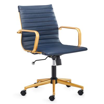 China Adjustable Cheap Luxury Executive Boss Office Chair Ribbed Leather Modern Home Office Chair for sale