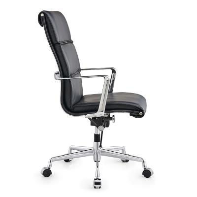 China China Office Chair Adjustable Arm Rests Chair Black Ribbed Office Swivel Leather Soft Executive Chair for sale