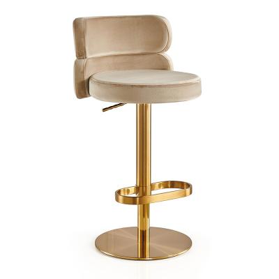 China Foshan Modern Gray Velvet Bar Stool Chairs Cafe Gold Swivel Stool High Bar Chair for sale