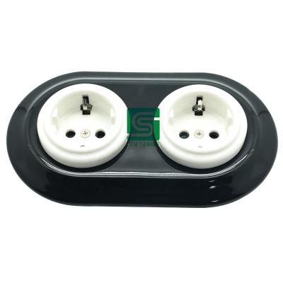 China Vintage Ceramic 2 Way Porcelain Socket Switch Wall Outlet Socket for sale