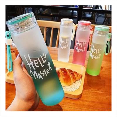 China Wholesale Sustainable Design Wide Mouth Borosilicate Drinking Custom Glass Water Bottle With Plastic Lid for sale