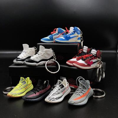 China Promotion Gift Wholesale 3D YZY 350 Plastic Air v2 AJ1 Jordan Shoes OUCH Sneaker Key Chain With Mini Box for sale