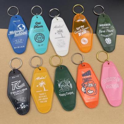 China Custom promotional cute hot stamping printed plastic key chain vintage motel room ABS acrylic blank logo retro promotion gift for sale