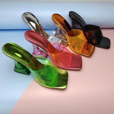 China Fashion trend ladies shoes wholesale heel color transparent pvc featured sandals women fashion color crystal heel sandals women for sale