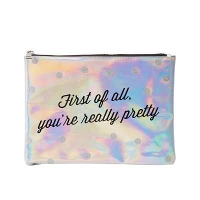 China 2019 Newest Zipper Closure Top Glossy Holographic Zippered Pencil Pouch Bag Cosmetic Make Up Bag With Zipper Closure for sale